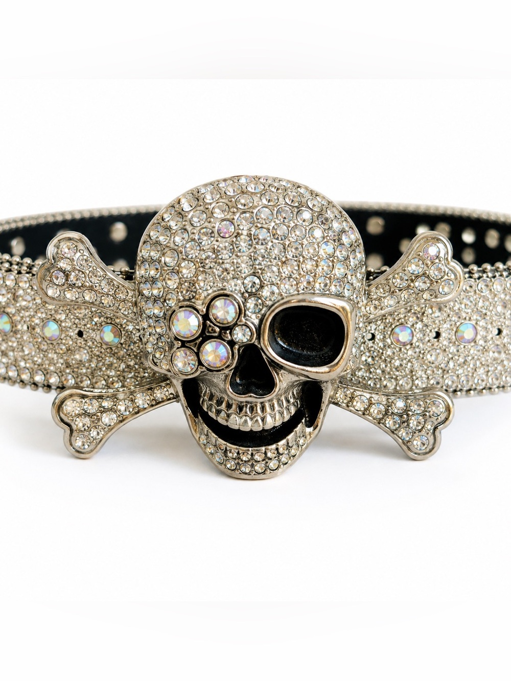 Rhinestone Skull & Crossbones Crystal Studded Statement Belt Y2K Punk